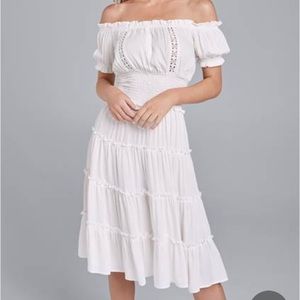 New Venus Off Shoulder White Tiered Dress L.